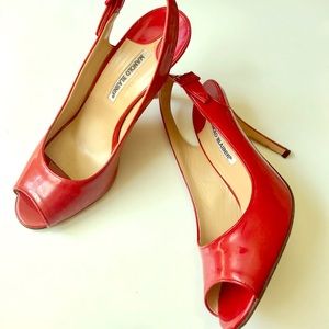 Red Manolo Blahnik Mary Jane pumps